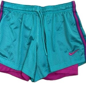 Nike Women’s Dri-Fit 2-1 Blue and Pink Athletic Workout Running Shorts